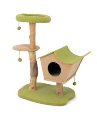 43 Inch Wooden Cat Tree with Padded Top Perch Vented Condo and Jute Scratching Posts