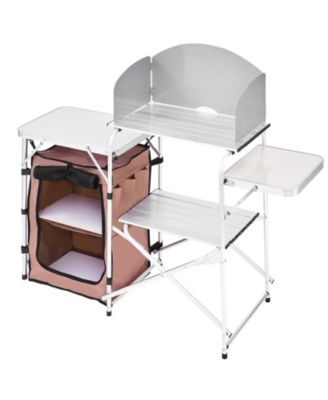 Portable 2-Tier Outdoor Camp Kitchen Table with Windshield and Carry Bag