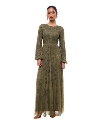 Women's Modest Ebellished Sequins A Line Maxi Dress