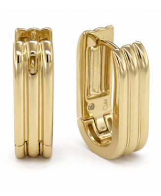 18k Gold Plated Brass Ribbed Oblong Huggie Hoops Earrings