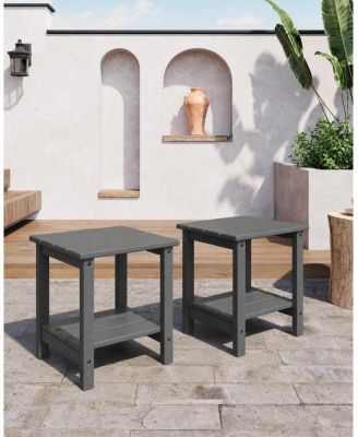 2-Pack 18" Adirondack Side Table – HDPE 2-Tier Weather Resistant Square End Table for Patio, Poolside or Backyard