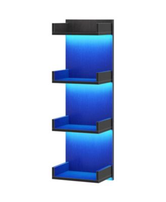 Floating Wall Shelves with LED Lights 4-Tier Display Storage Shelves for Bedroom Living Room