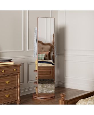 66 x 17.8 Inch 360 Rotating Full Length Mirror with Hook Storage Rack Coat Rack Solid Wood Floor Mirror for Bedroom, Cloakroom Space