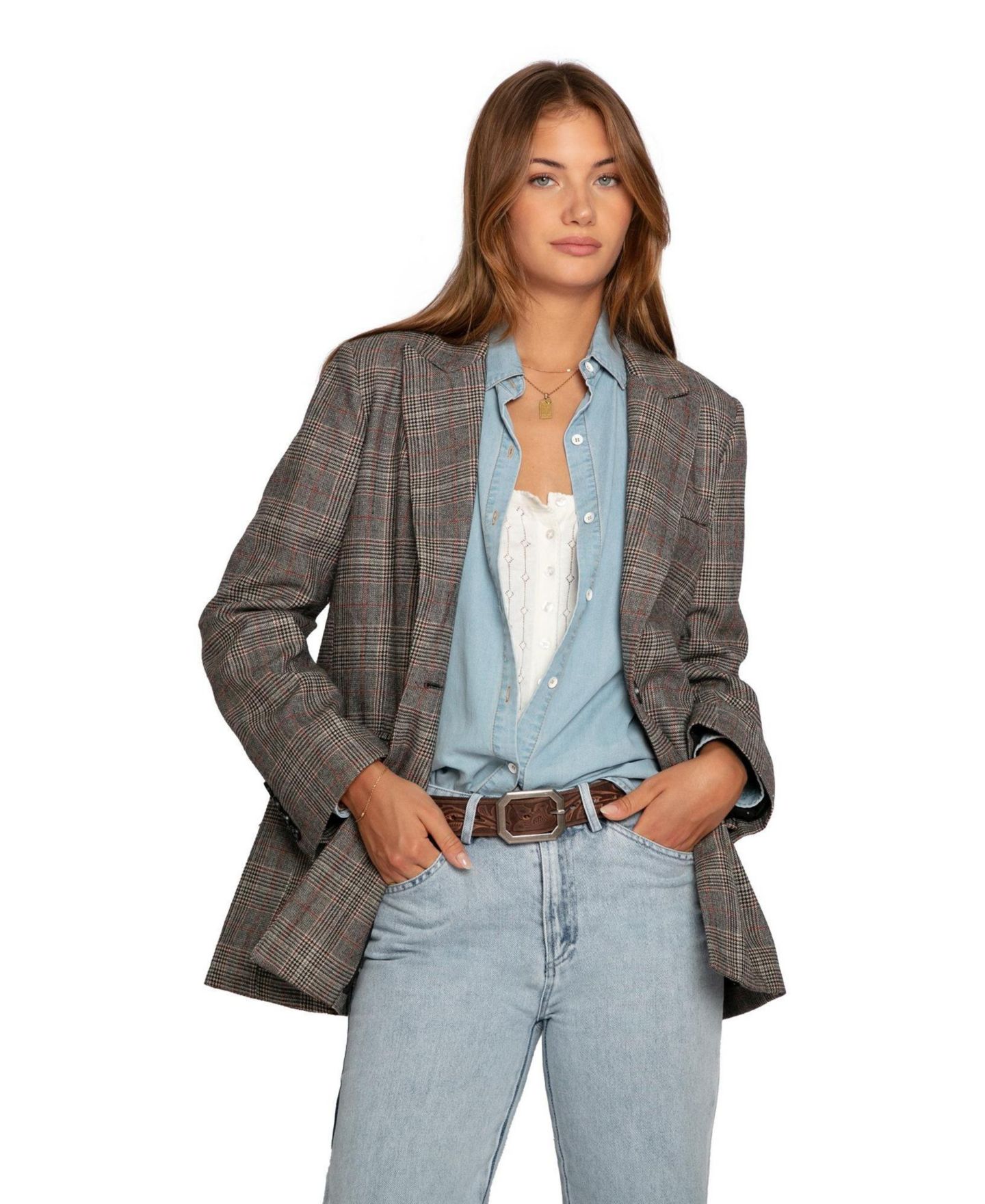 Женский пиджак Belle & Bloom Paris Grid Single Breasted Blazer, цвет: Клетчатый — фото 2