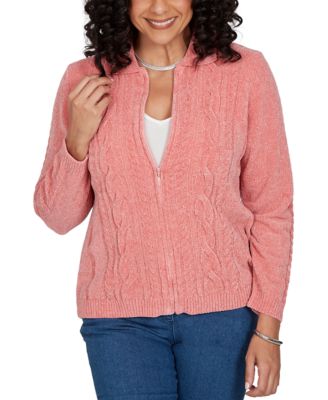 Petite Cable Knit Full-Zip Collared Cardigan