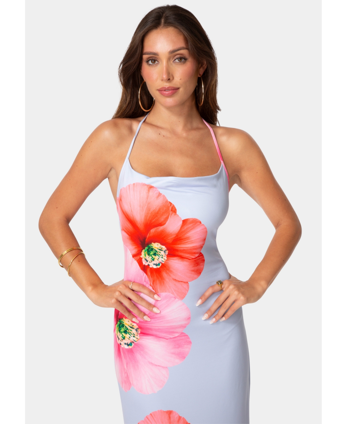 Bebe Women's Cowl Halter Maxi Floral Dress