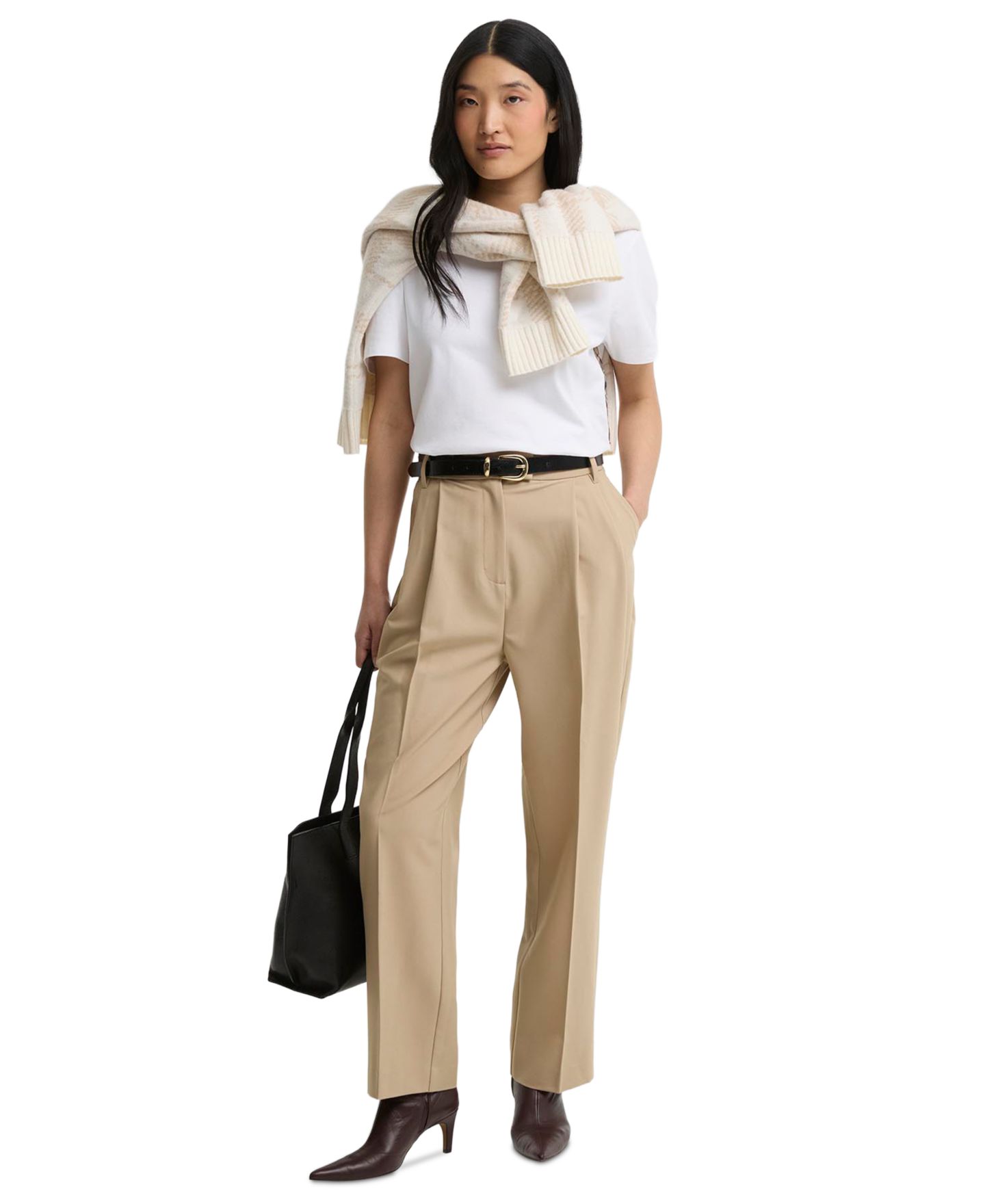 Женские брюки Barbour Fawne High-Waisted Pleated Straight-Leg Polyester-Blend Trousers, 27-3/4" Inseam, цвет: Warm Trenh — фото 2