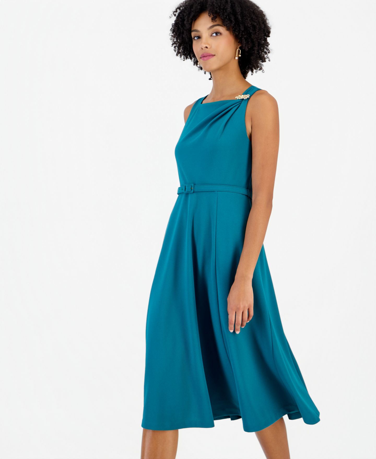 Женское платье Tahari ASL Embellished Tank A-Line Square Neck Midi, цвет: Бирюзовый — фото 2