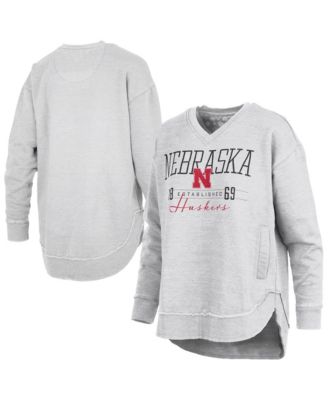 Women's Heather Gray Nebraska Huskers Marcus East Hall Poncho V-Neck Sweatshirt