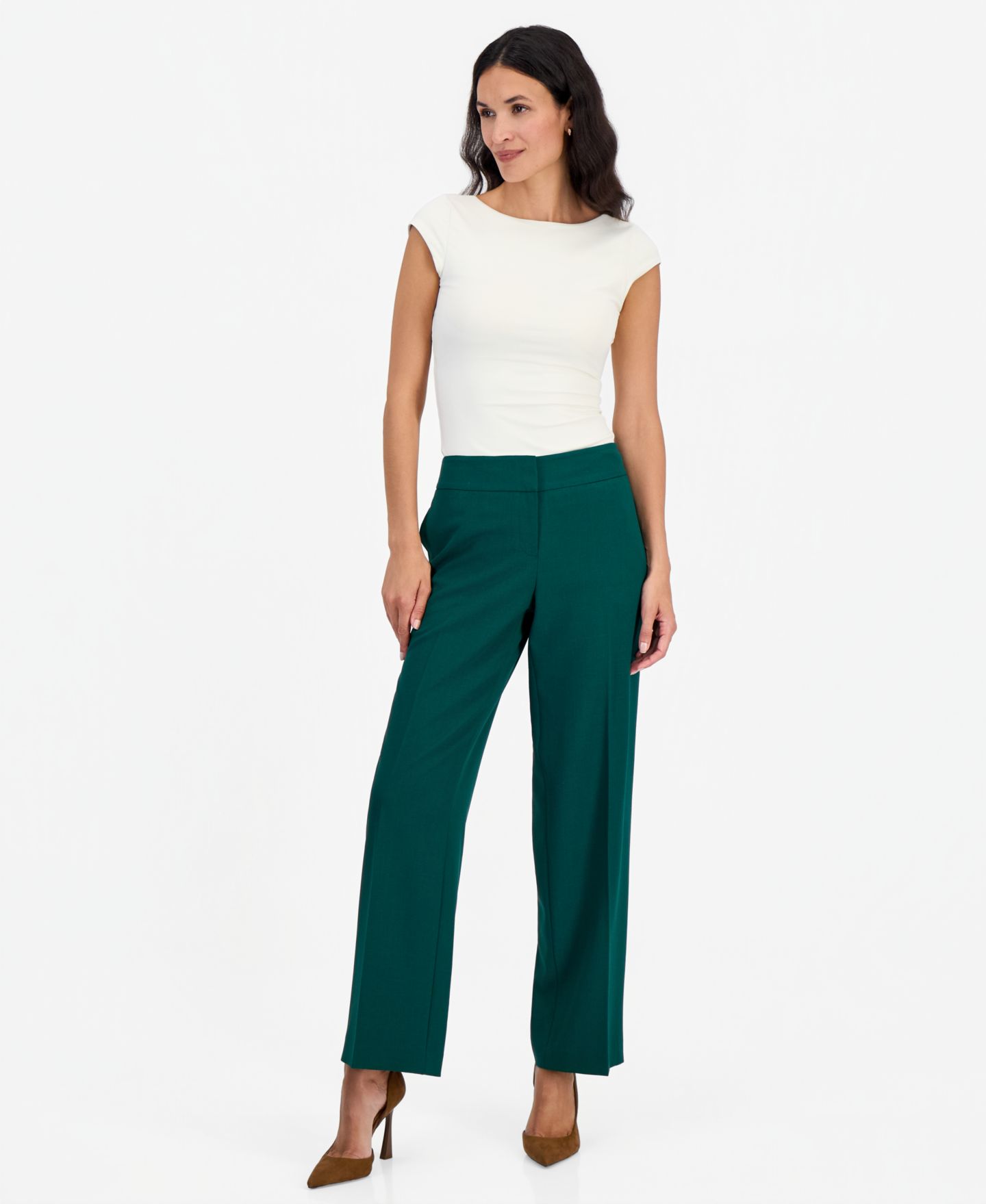 Женский комплект Le Suit Notch-Collar Stretch Wide-Leg Jacket and Pants, 2-Piece Set, цвет: Изумрудный — фото 4
