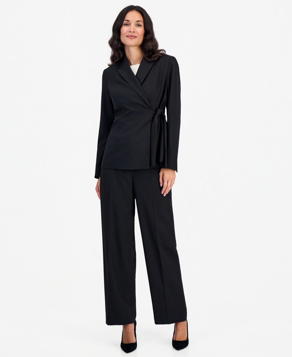 Le Suit Women's Peak Lapel Wide-Leg Classic Fit Jacket and Pants, 2-Piece Set - Black