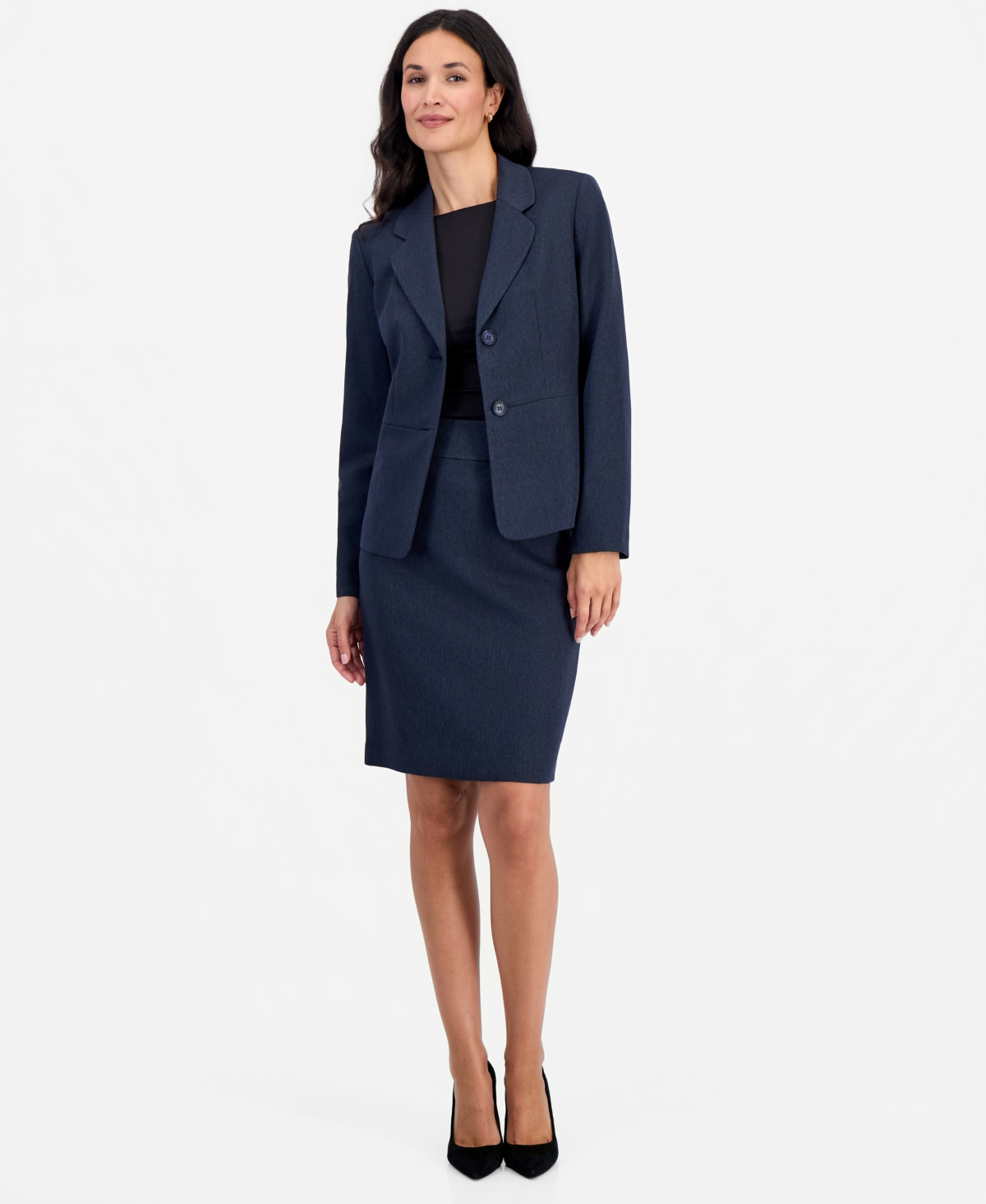 Le Suit Women's Slim-Fit Notch-Collar Two-Button Jacket and Skirt, 2-Piece Set - Midnight Navy Multi