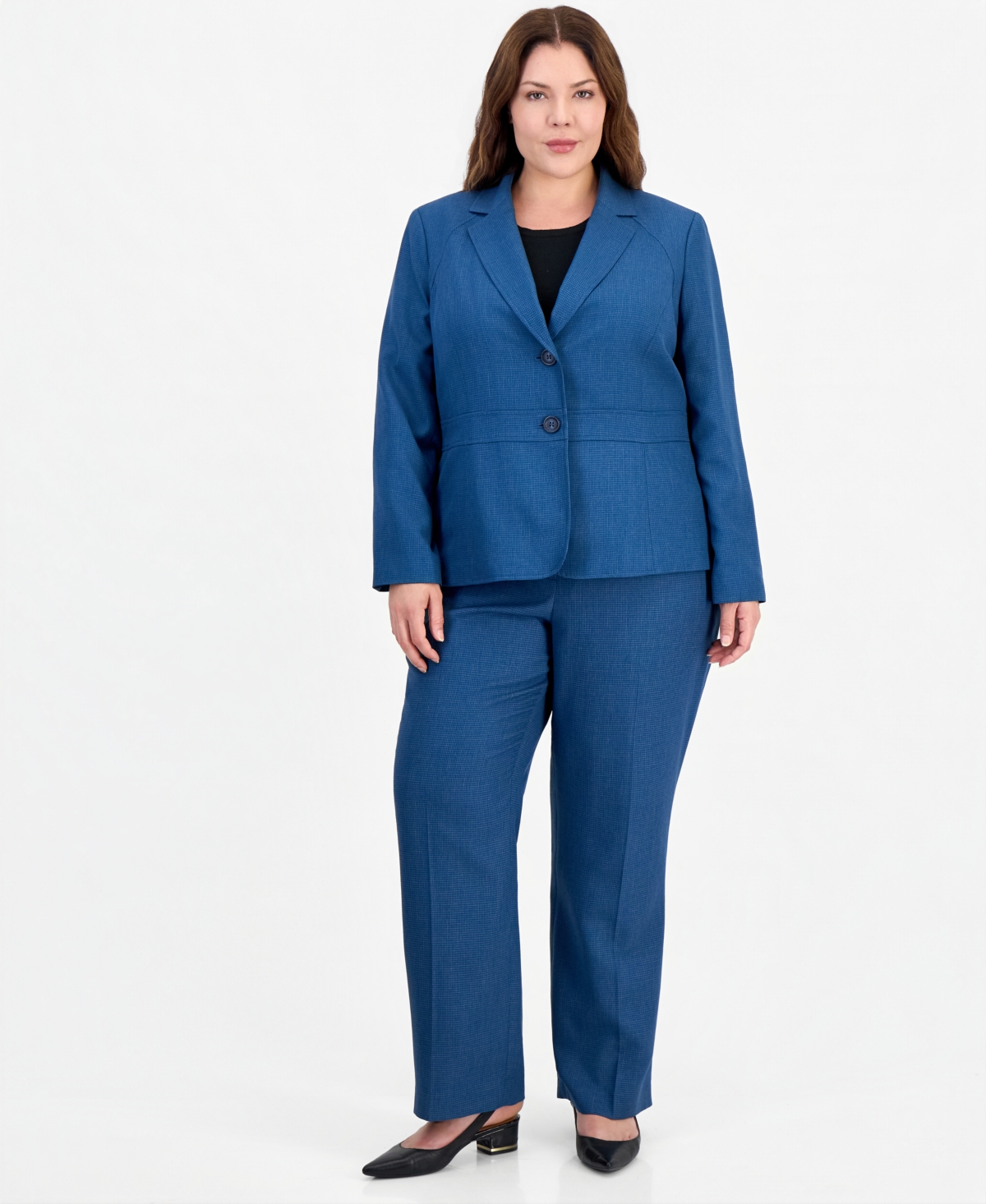 Le Suit Plus SizeHoundstooth Wide-Leg Classic Fit Jacket and Pants, 2-Piece Suit - Blue Multi
