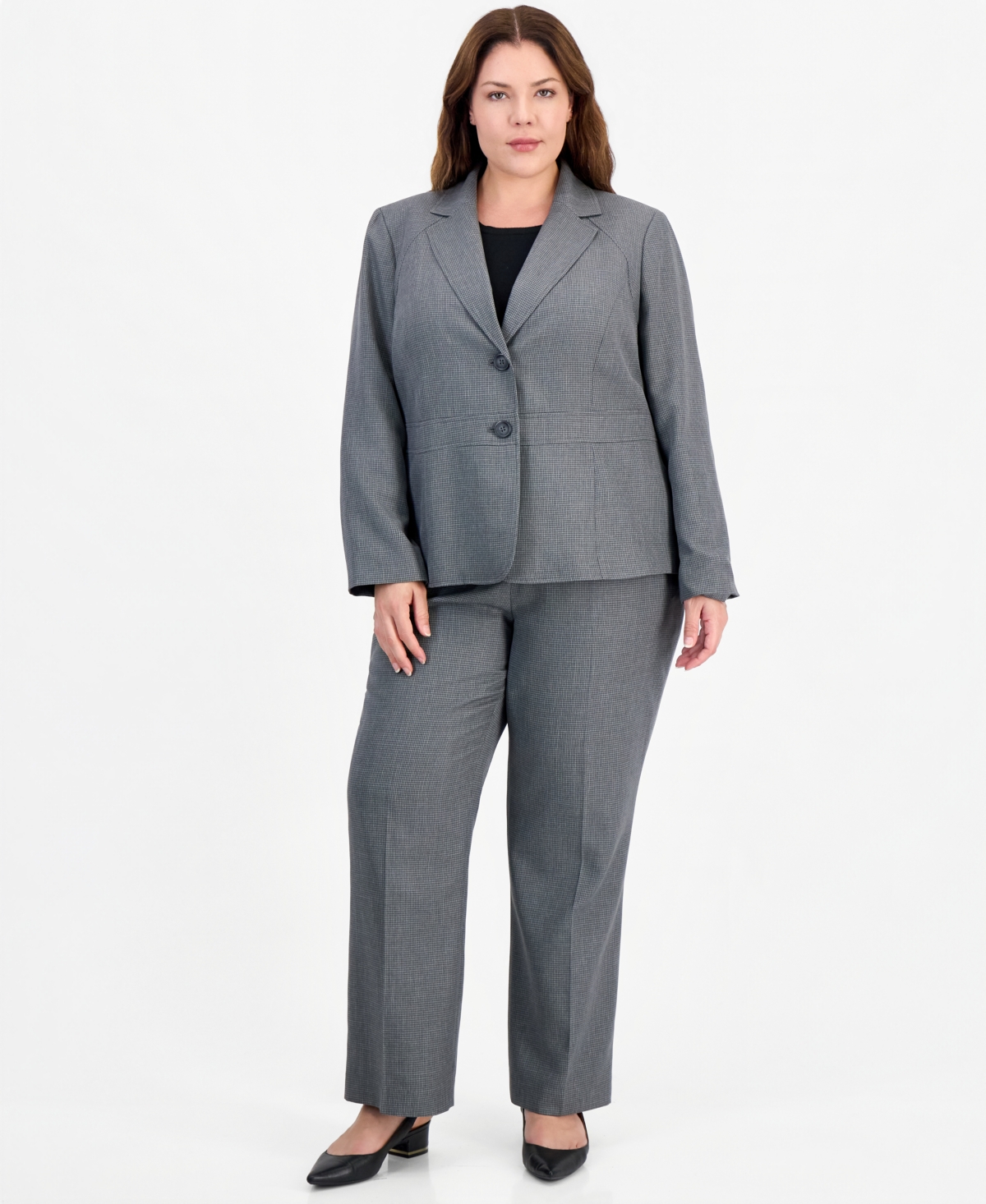 Le Suit Plus SizeHoundstooth Wide-Leg Classic Fit Jacket and Pants, 2-Piece Suit - Grey Multi