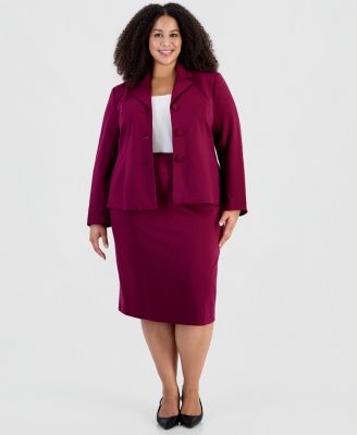 Plus Size Three-Button Peplum Pencil Jacket and Skirt, 2-Piece Set