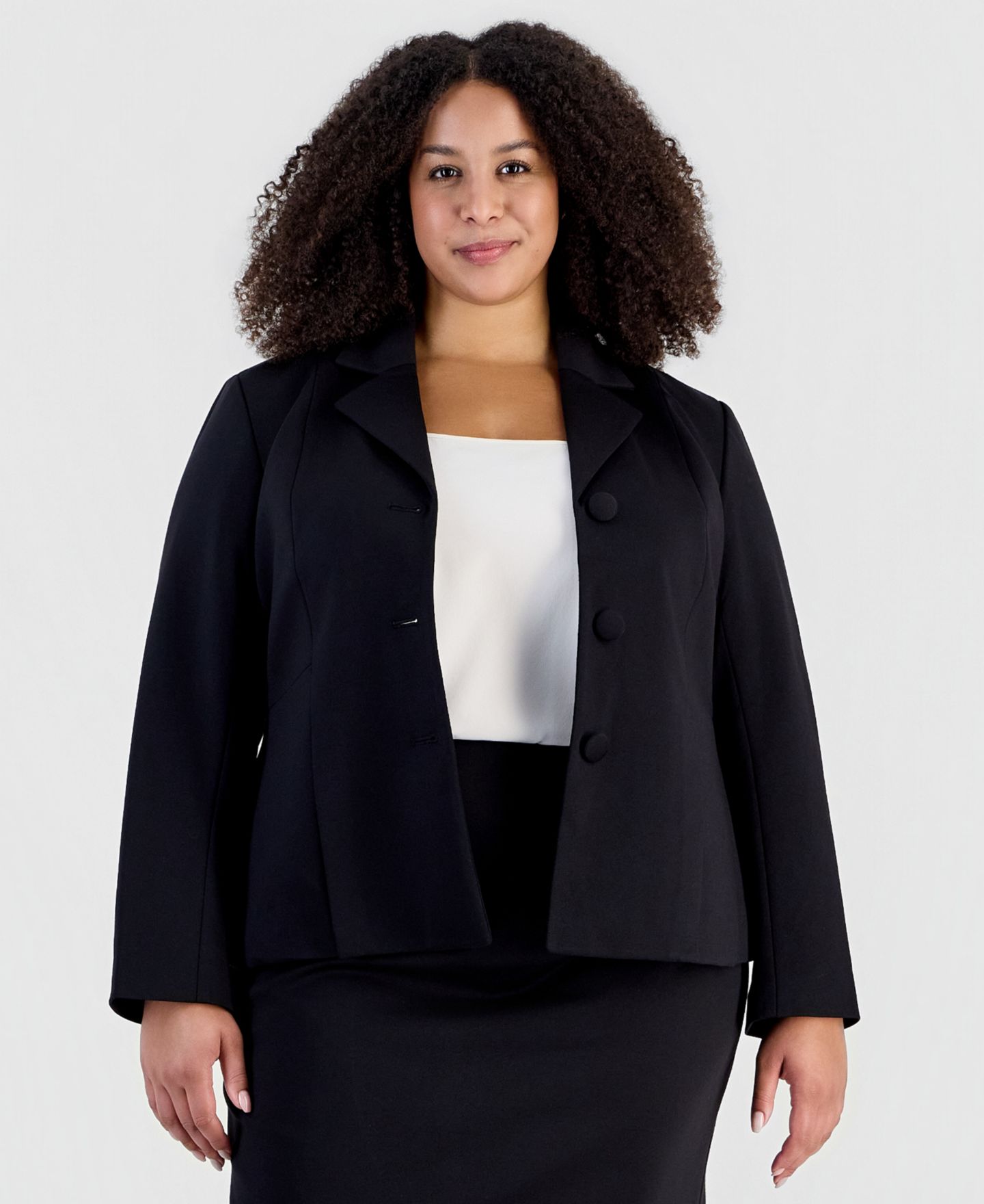 Le Suit Plus Size Peplum Pencil Notched-Collar Jacket and Skirt, 2-Piece Set, цвет: Чёрный — фото 5