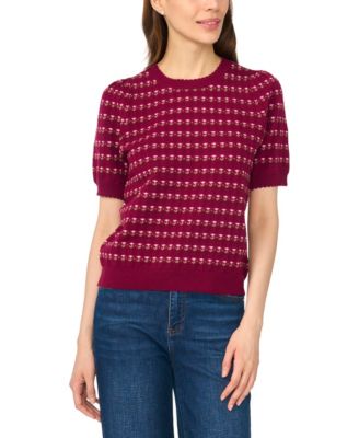Women's Floral Pointelle Short-Sleeve Crewneck Pullover