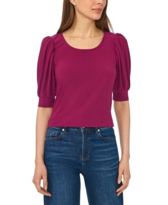 Women's Crewneck 3/4-Sleeve Shirred Top