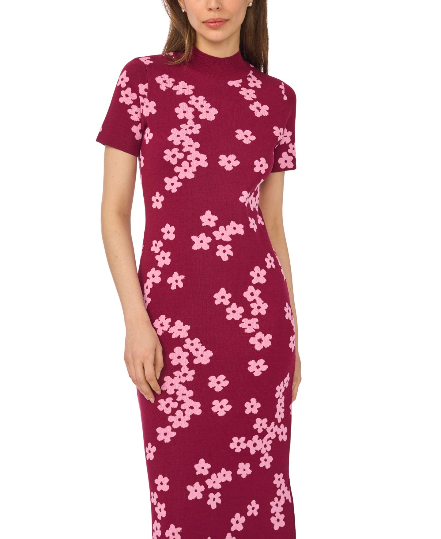 Женское платье CeCe Flower Jacquard Maxi Knit, цвет: Бордовый винный — фото 2