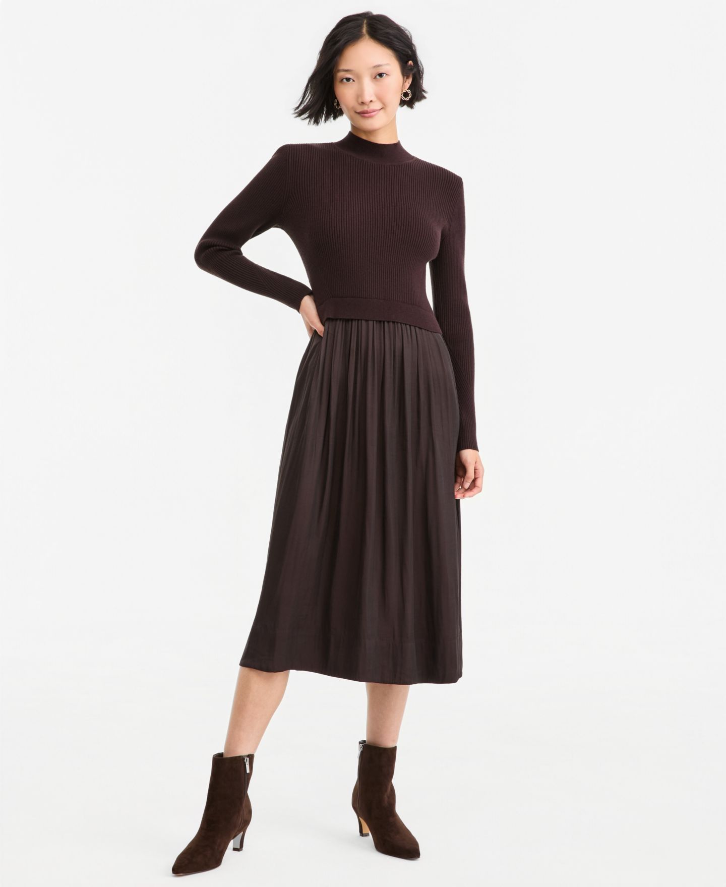 Женское платье On 34th Long-Sleeve Sweater Mixed-Media Midi, цвет: Ganache — фото 1