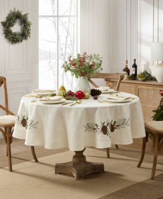 Rustic Winter Botanical Soft Textured Tablecloth, 70" x 70"