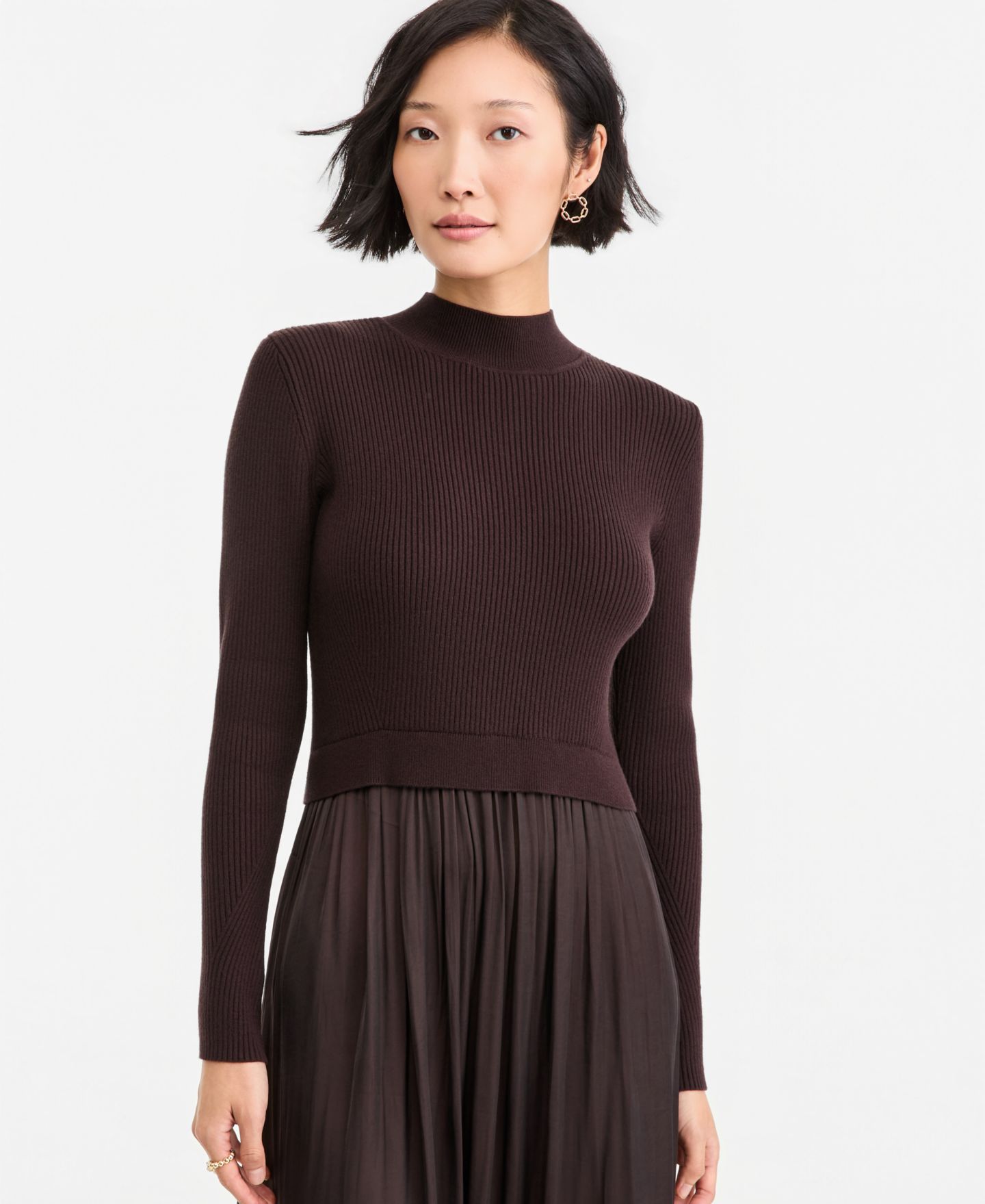 Женское платье On 34th Long-Sleeve Sweater Mixed-Media Midi, цвет: Ganache — фото 4