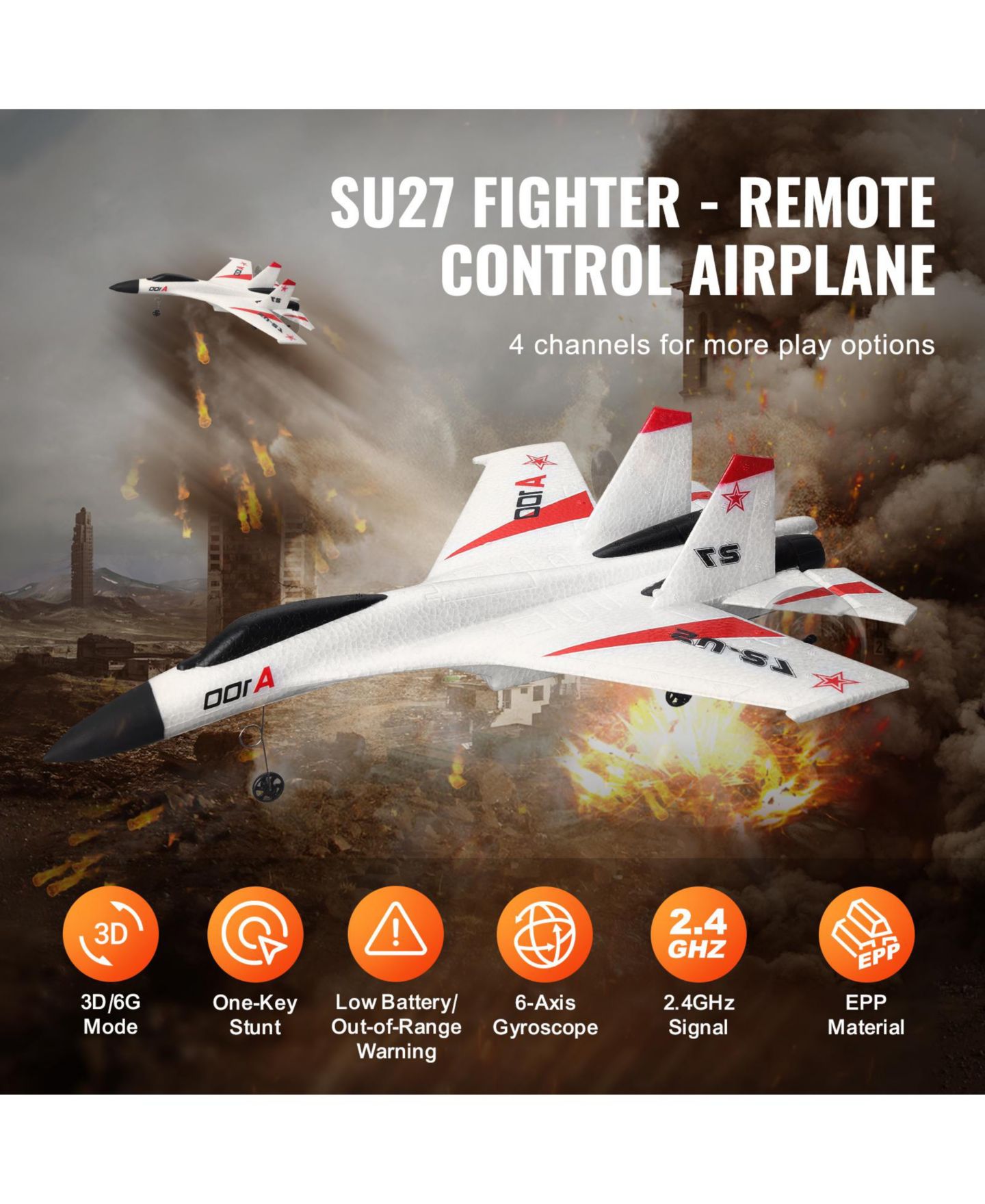 Детская игрушка SEVORLEY Ready-to-Fly 4-Channel Aerobatic Remote Control Airplane, цвет: Белый / Красный — фото 5