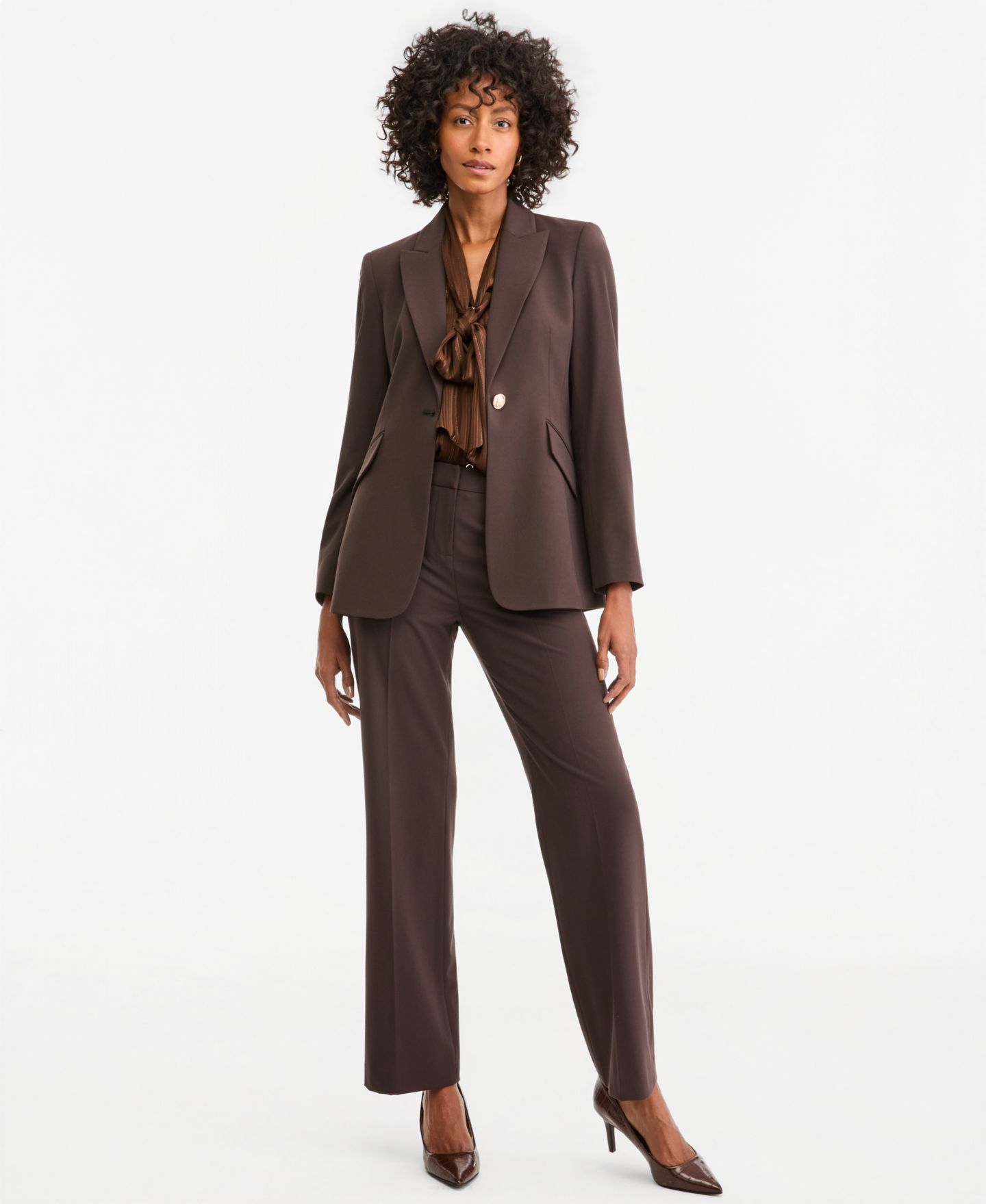 Женский пиджак Tahari ASL One Button Shoulder-Padded Blazer, цвет: Тёмно-коричневый — фото 2