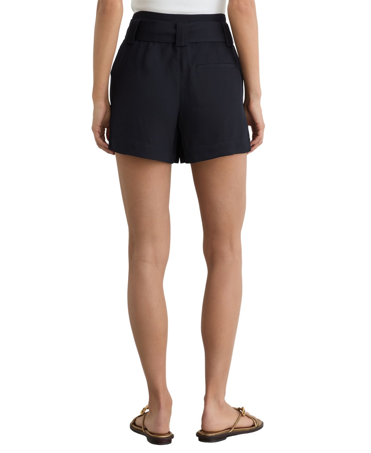Женские шорты REISS Lana High-Waisted Pleated Belted Shorts, 3.7" Inseam, цвет: Тёмно-синий — фото 2