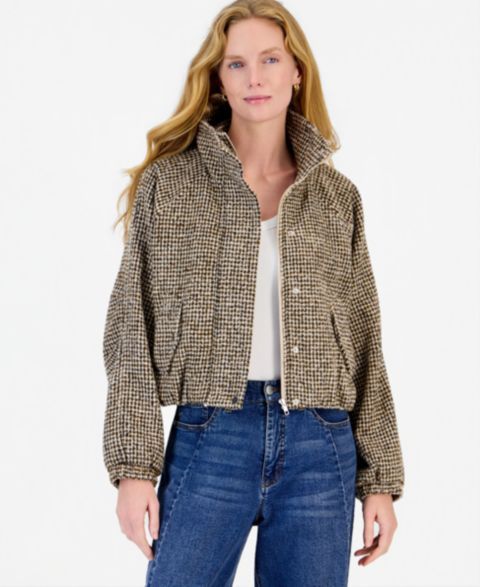 Женская куртка On 34th Cropped Houndstooth Bubble Bomber, цвет: Коричневый