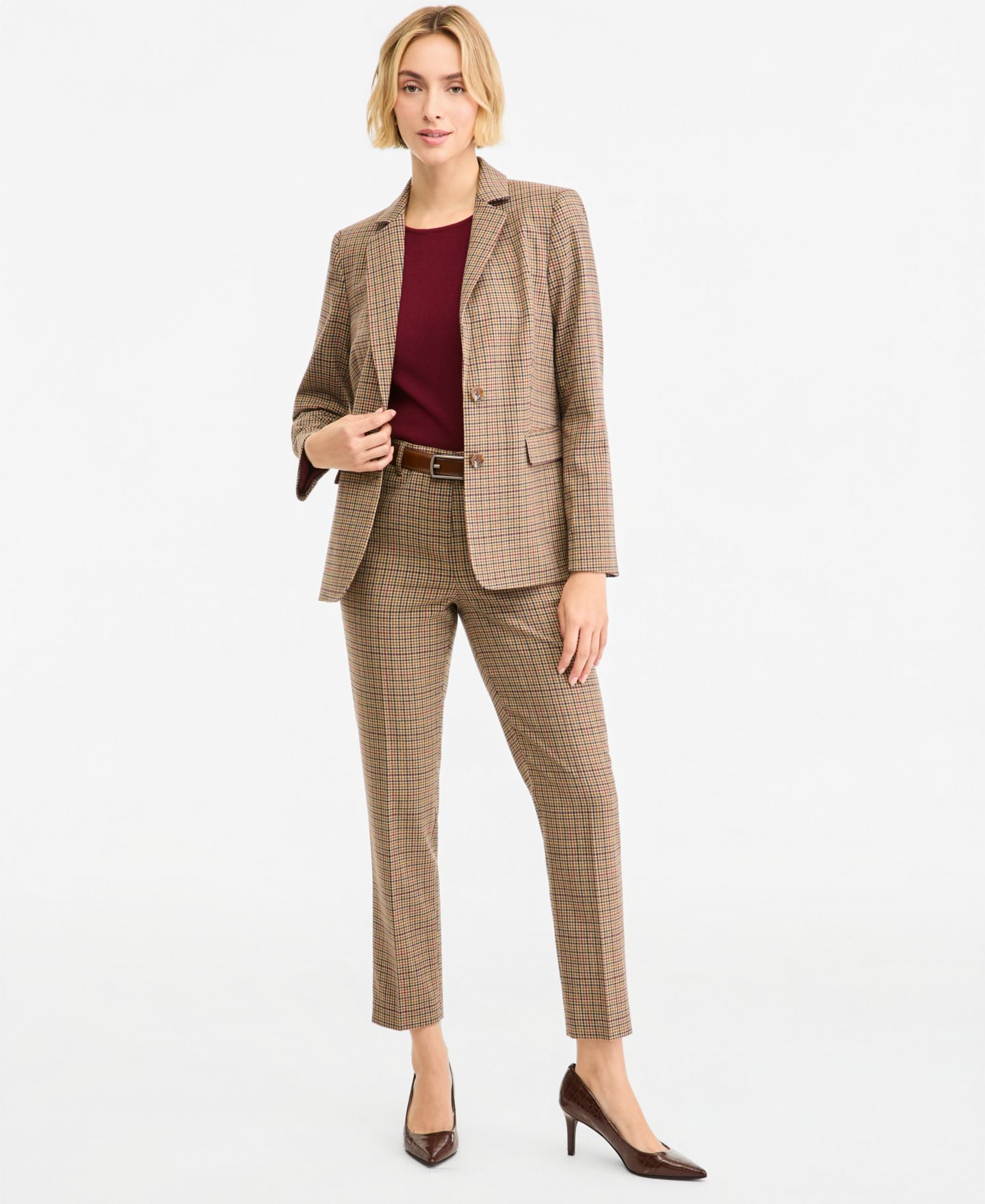 Женский пиджак Tahari ASL Glenn Plaid 2-Button Blazer, цвет: Клюквенный разноцветный — фото 3