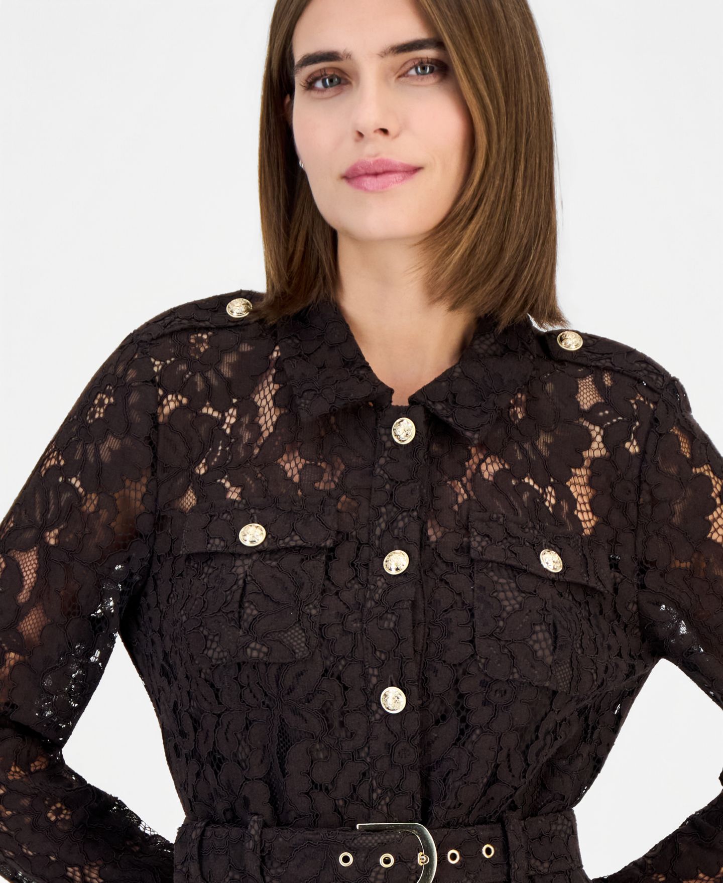 Женское платье Tahari ASL Long-Sleeve Lace Shirt Dress, цвет: Тёмно-коричневый — фото 2