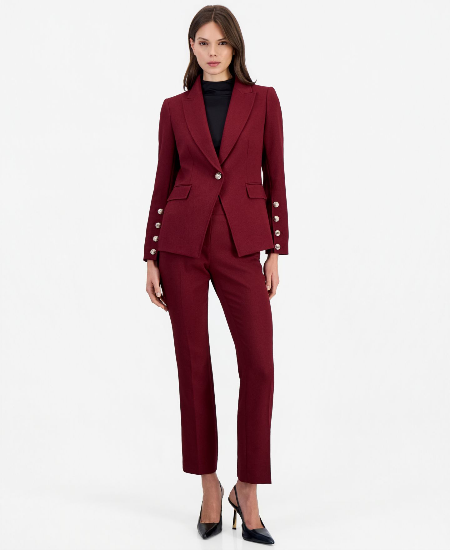 Женский пиджак Tahari Petite Single-Breasted Shoulder-Pad Blazer, цвет: Клюквенный — фото 2