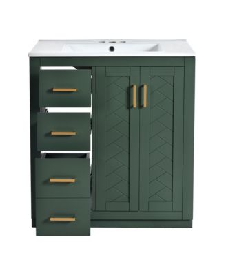 Bathroom Vanity with Ceramic Sink Combo Solid Wood Frame Freestanding Storage Cabinet with 3 Drawers and Soft Closing Doors