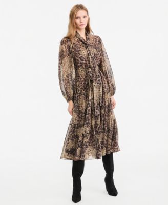 Women's Ariana Long-Sleeve Tiered Midi Chiffon Dress
