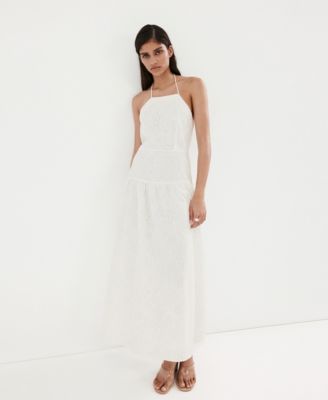 Women's Openwork-Embroidery Halter A-Line Cotton Dress