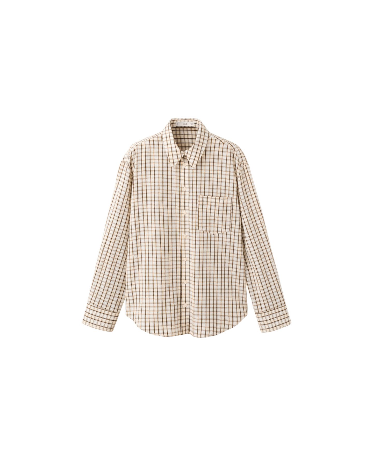 Женская рубашка Mango Check Long-Sleeve Button-Up, цвет: Коричневый — фото 1