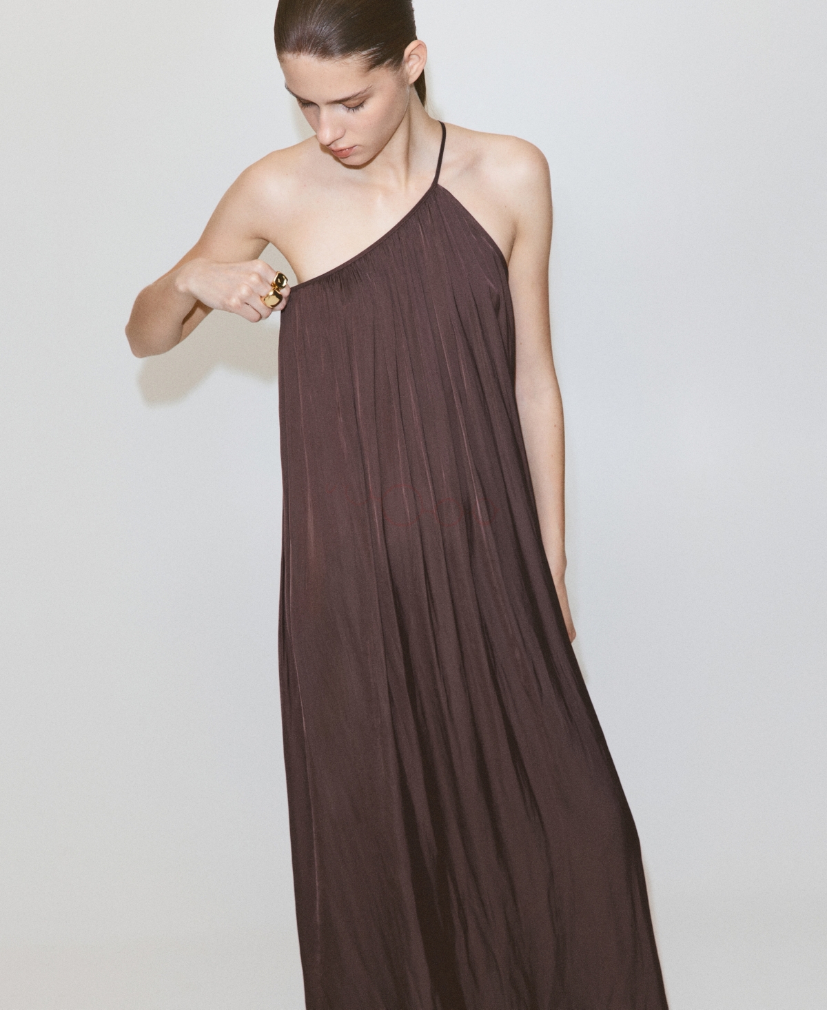 Mango Women's Ruched Asymmetrical Pleated Dress