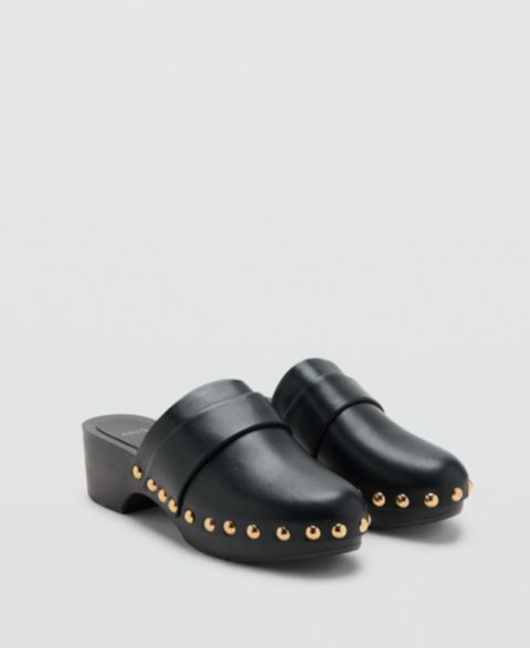 Женские сабо Mango Studded Leather, цвет: Чёрный