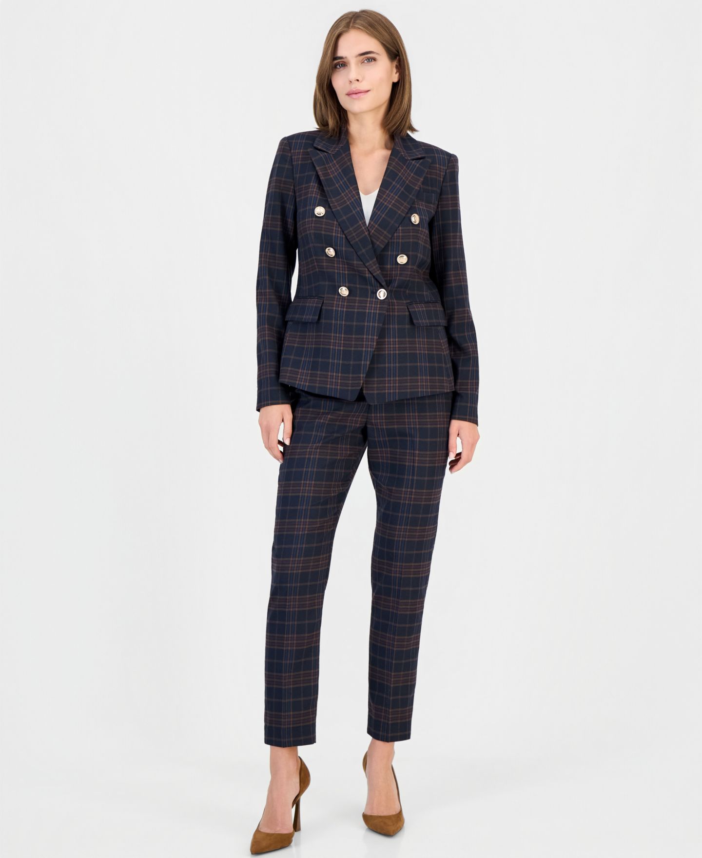 Женский пиджак Tahari ASL Double-Breasted Plaid Blazer, цвет: Тёмно-синий клюквенный — фото 4