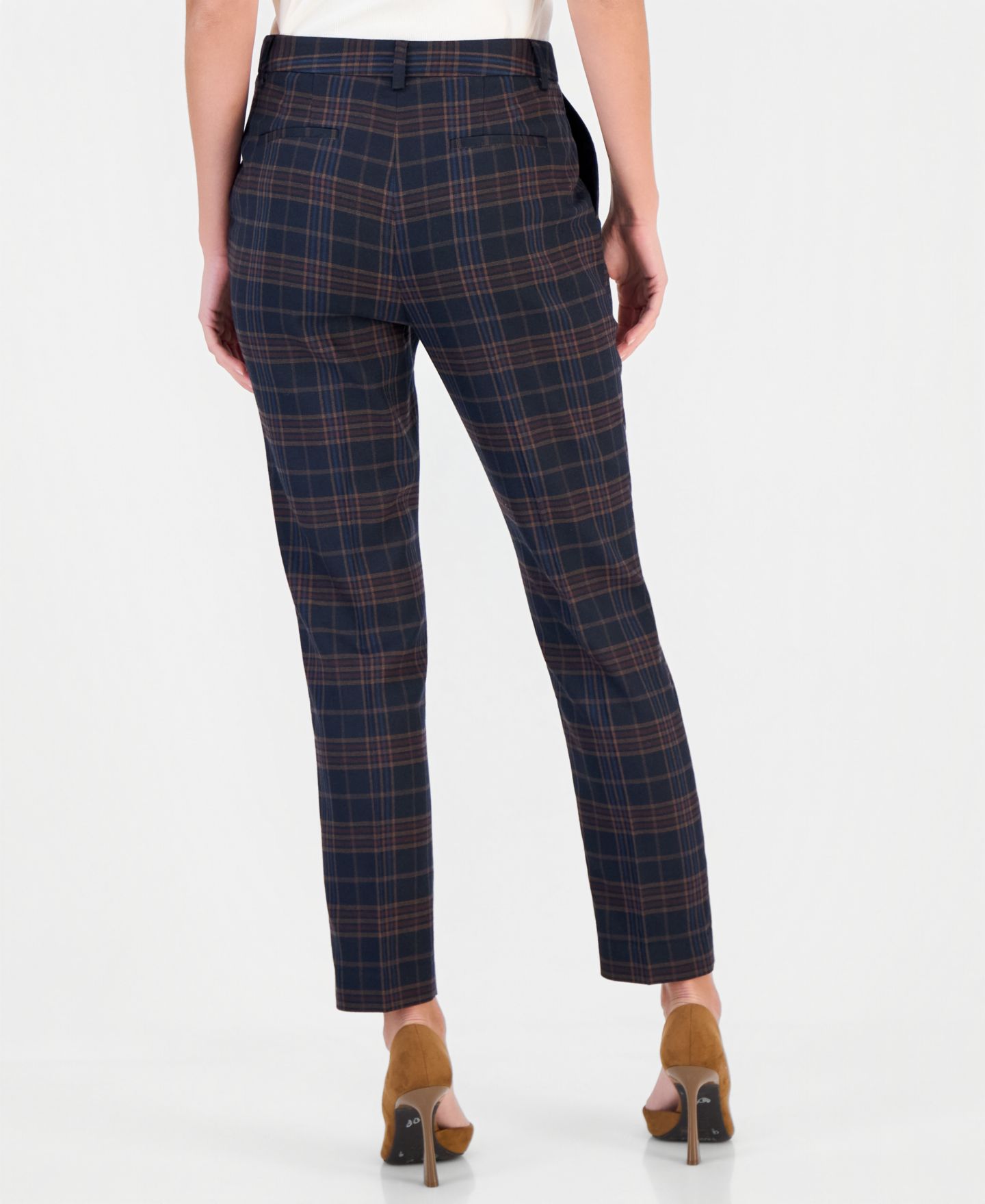 Женские брюки Tahari ASL Plaid Slim Fit Straight, цвет: Тёмно-синий клюквенный — фото 4
