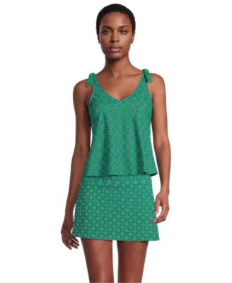 Women's D-Cup Chlorine Resistant V-neck Shoulder Tie Flutter Tankini Swimsuit Top