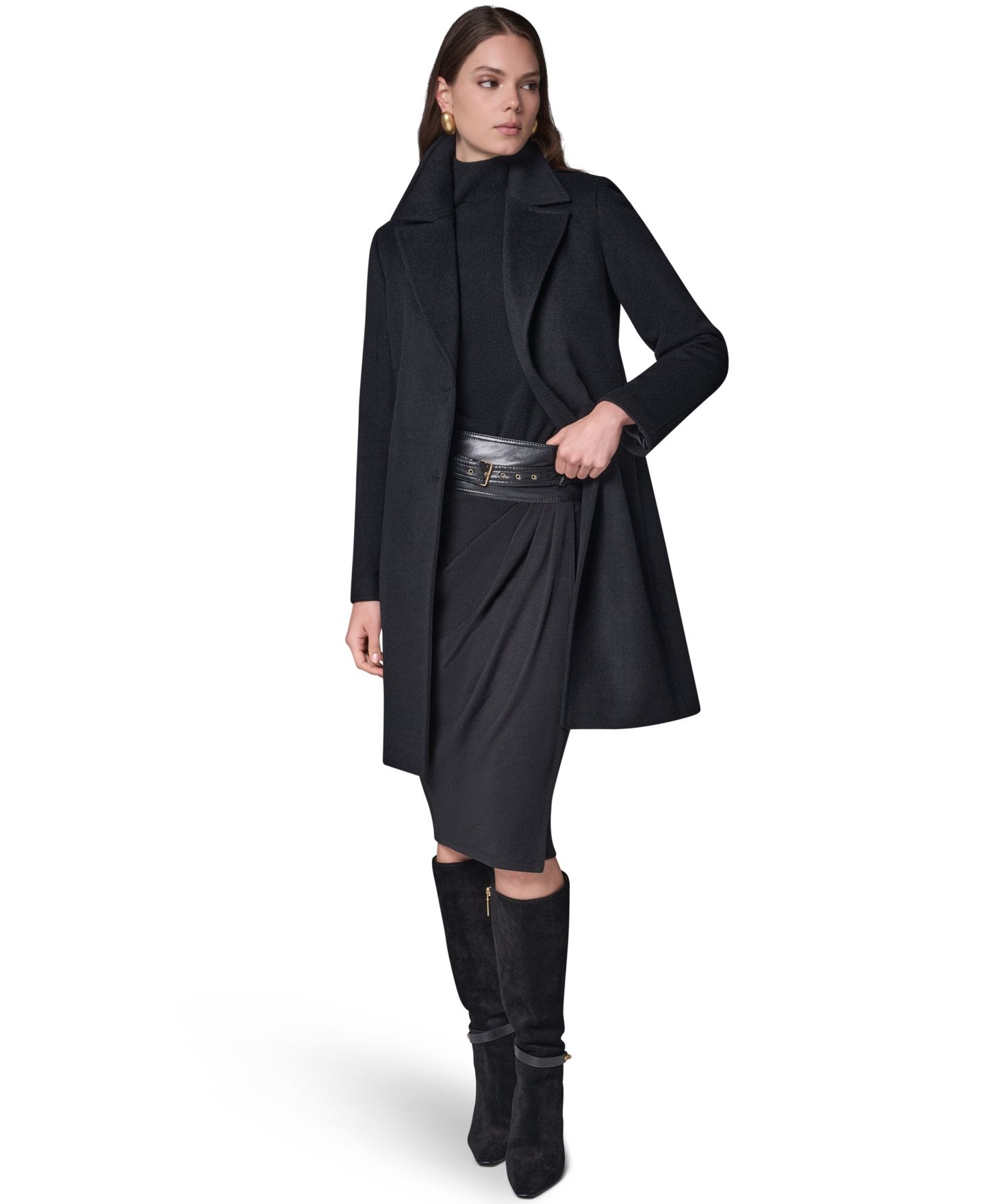 Женское пальто Donna Karan New York Single-Breasted Notch Collar Wool-Cashmere Blend Lined Walker, цвет: Чёрный — фото 2