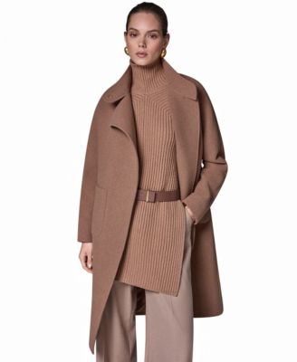 Women's Snap Closure Belted Wool-Blend Coat
