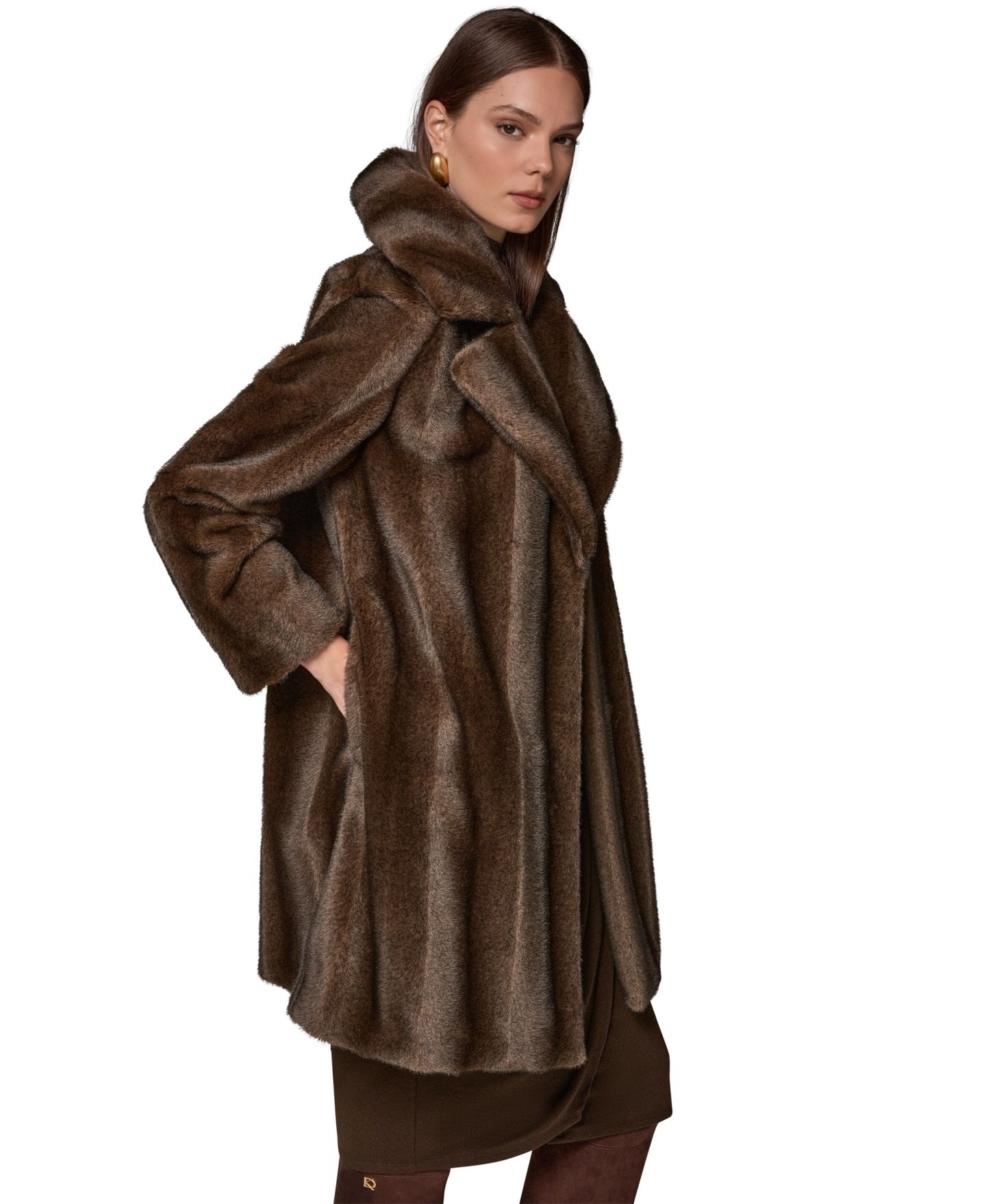 Женское пальто Donna Karan New York Notched-Collar Faux-Fur, цвет: Коричневый, вариант 1 — фото 3