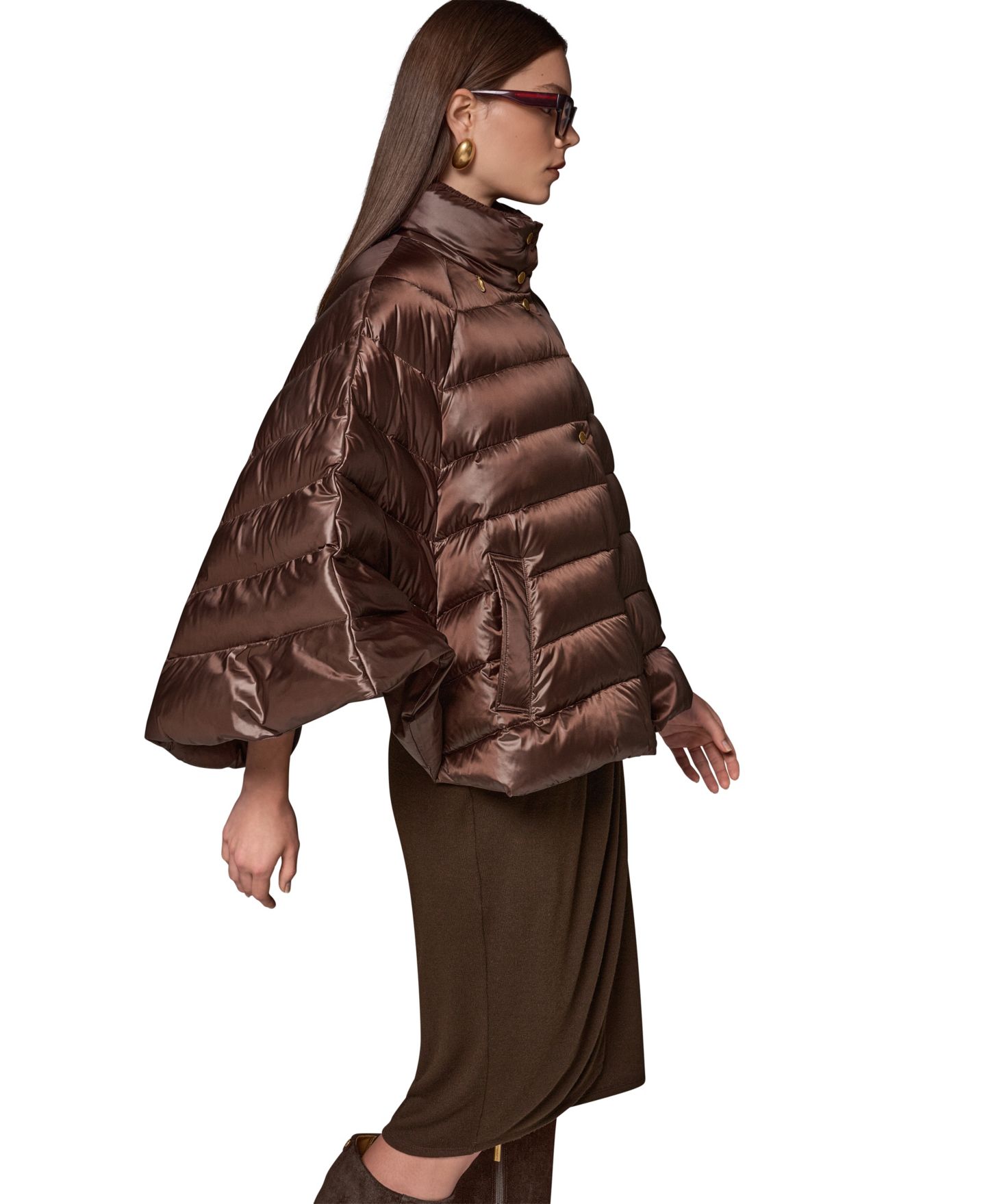 Женская куртка Donna Karan New York Stand-Collar Down Puffer Cape, цвет: Pearlized Express — фото 3