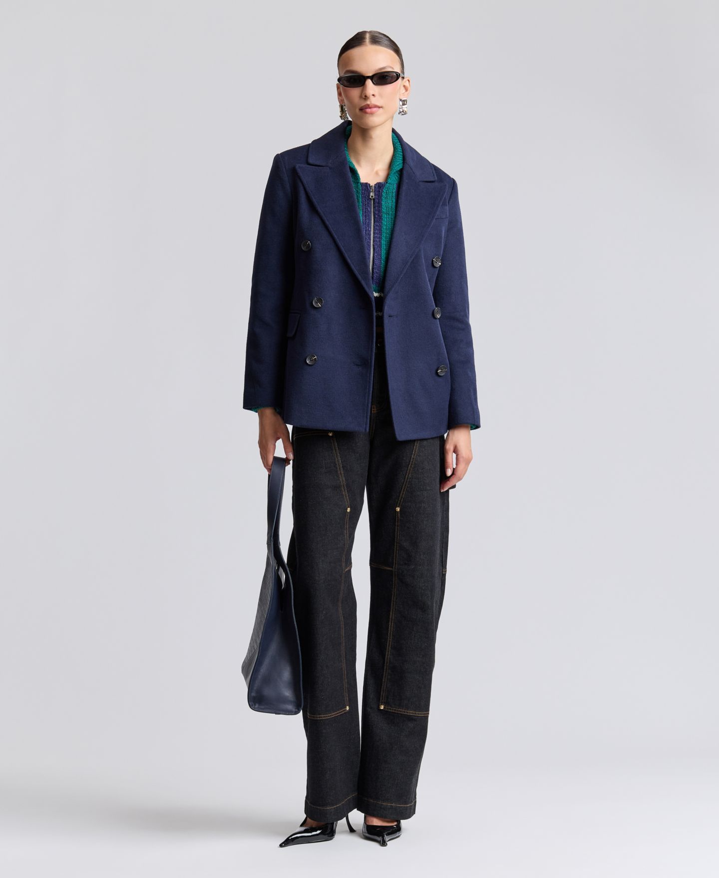 Женский пиджак Avec Les Filles Double-Breasted Plaid Blazer, цвет: Тёмный кобальтовый — фото 6
