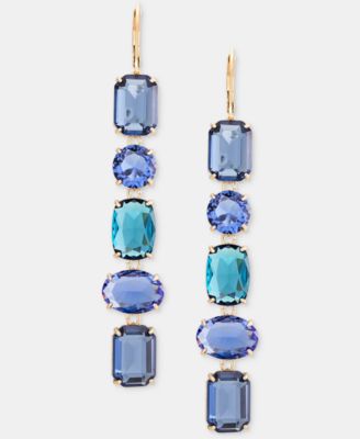 Gold-Tone Blue Glass Crystal Linear Drop Earrings