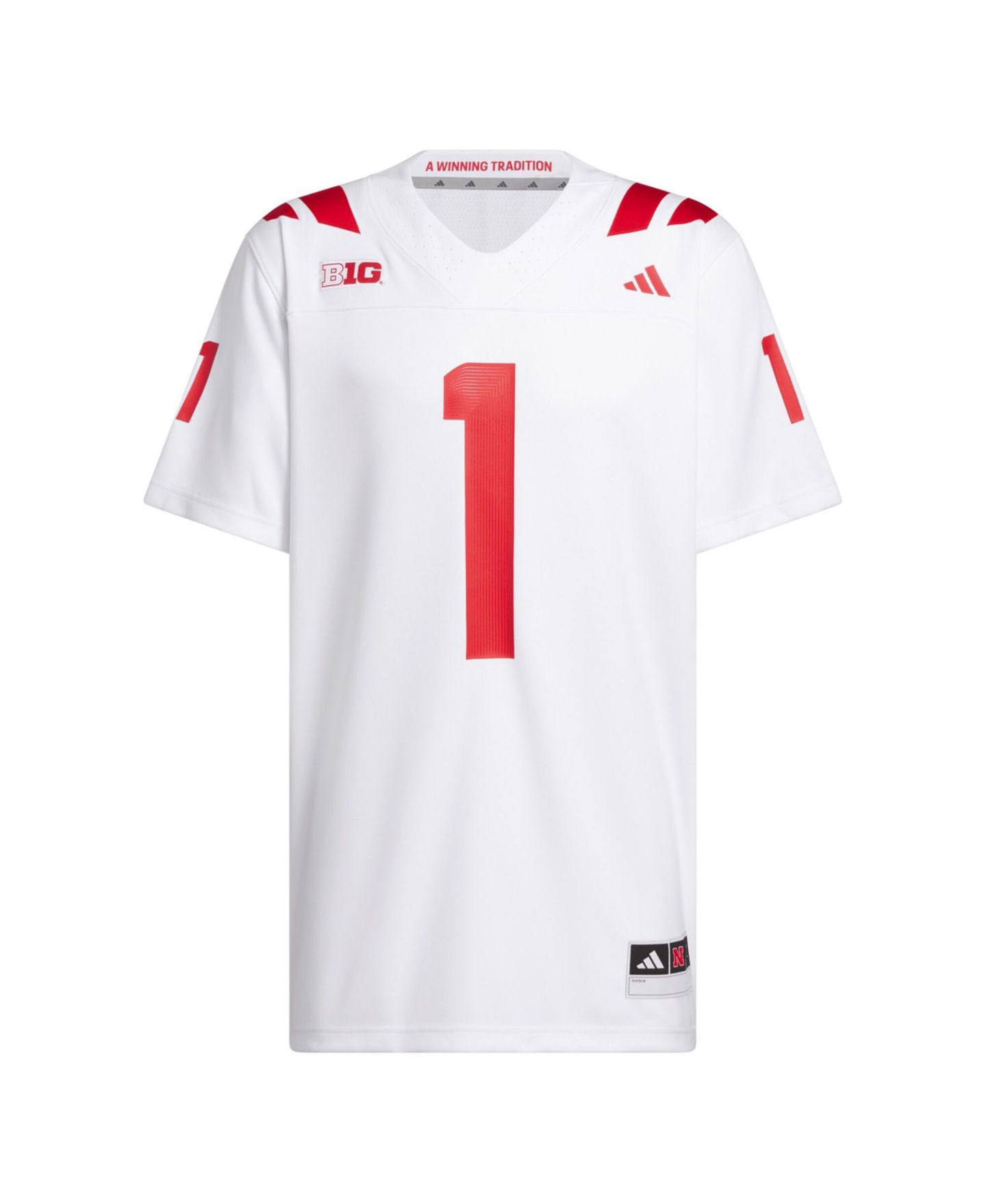 Мужской топ adidas #1 White Nebraska Huskers Away Premier Football Jersey — фото 3