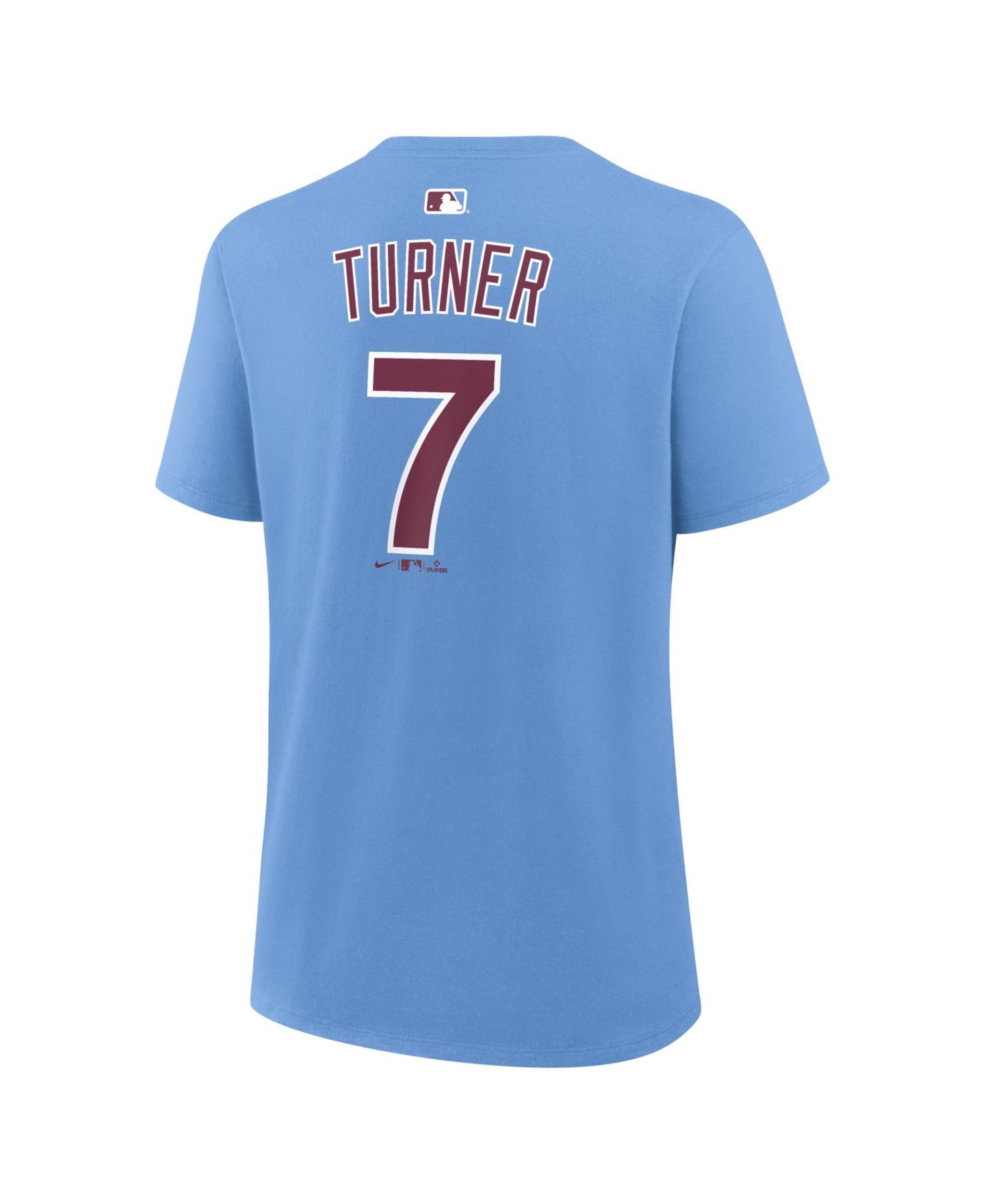 Женская футболка Nike Trea Turner Light Blue Philadelphia Phillies Name & Number — фото 3